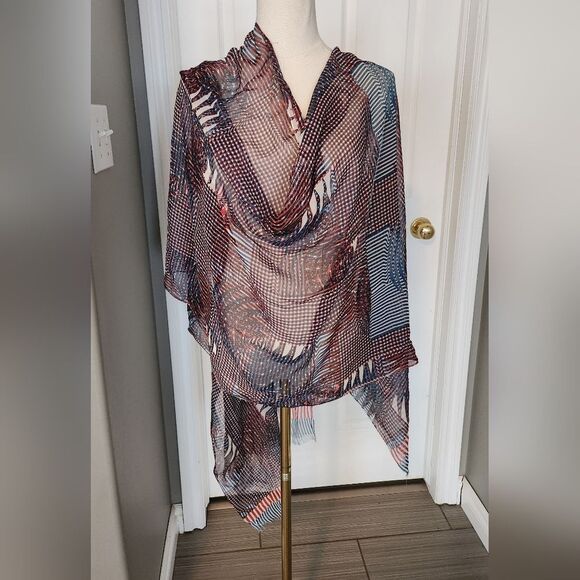 BCBGโRed White And Blue sheer scarf - Picture 3 of 3